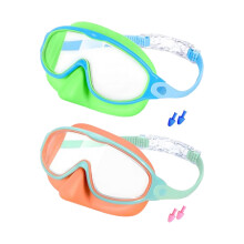 2Pcs Children Swim Goggles Panoramic View-green blue transpare