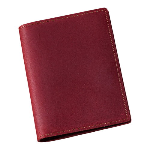 Classical Bifold Passports Case In Distressed Crazy Horse-Red