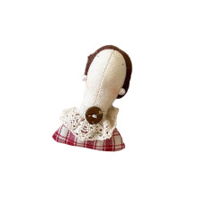 Cartoon Fabric Brooch Japanese Cotton Girl Doll-red grid.