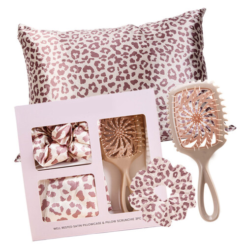 Premium Leopard Pattern Hair Styling Brush Set Prevents-khaki