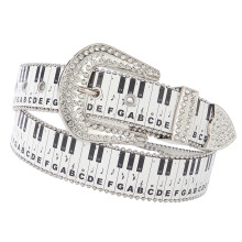 Women's Belt Stylish Piano Key Rhinestones PU Belt-120cm