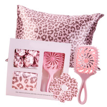 Kompletter Haarschutz, Haarbürste, Kissenbezug, Haargummi-Rosa