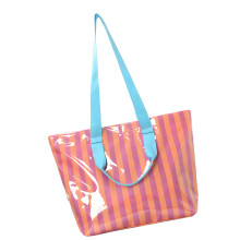 PVC Toted Bag Women Plastic Toted Purse Stripe-orangepink
