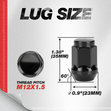 24ST 12X1,5 Mutter med StäNgd äNde Bulge Acorn Cone Lugnuts, för   2007-2022, 2001-2007 Sequoia Black