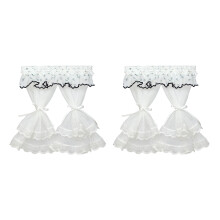 2 rideaux miniatures artisanaux, garniture en dentelle,-Bleu