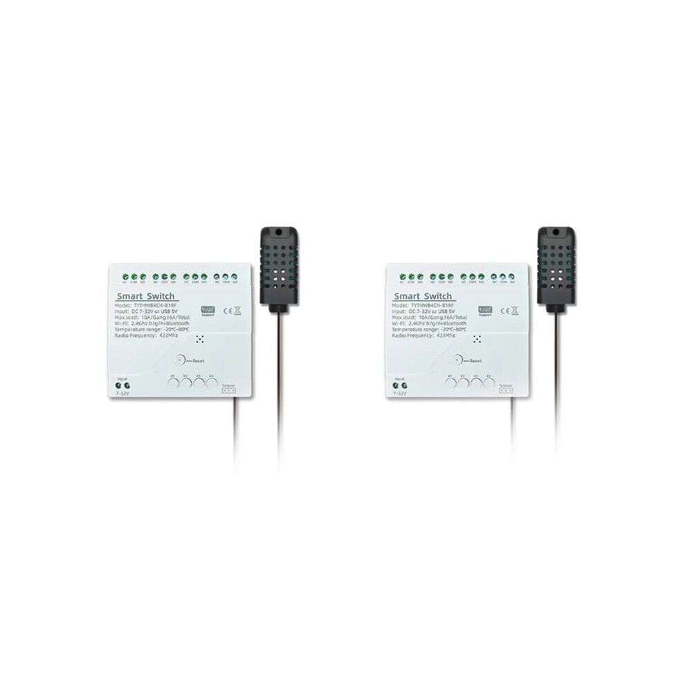 2X Tuya Wifi 4 Channel Relay With Temperature Humidity Sensor Passive Dry Contact Rf433 For Alexa Alice(B) 4711822188963