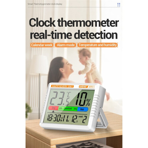 ANENG Relógio Termohigrômetro Digital AP01 com Modo Soneca e Alarme - Termômetro de Ar e Umidade - Multi-Cenário - Tipo 1 2