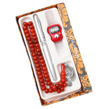 Kristall-Tasbih-Gebetsperlen-Set, 3-Teilig, Islamisches Geschenk, 45 Perlen, Muslimischer Rosenkranz für Meditation und Konform, Rot