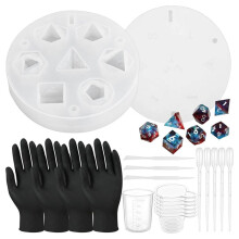 Conjunto de 32 Peças de Moldes para Dados de Resina, Incluindo Molde de Silicone, Espátulas, Copo Medidor, Conta-Gotas e Luvas, para Fabricação de