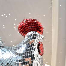 Figura de Pollito Discoteca con Bolas de Discoteca, Adorno de Mesa para Fiestas y Decoración del Hogar - Plateado