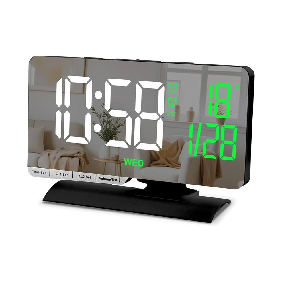 Digital Clock,Alarm Clock Bedside,7.3'' Large Led Mirror With Date Display,Temperature,Dual Alarm,Brightnee Adjust,Dst 4711855663147