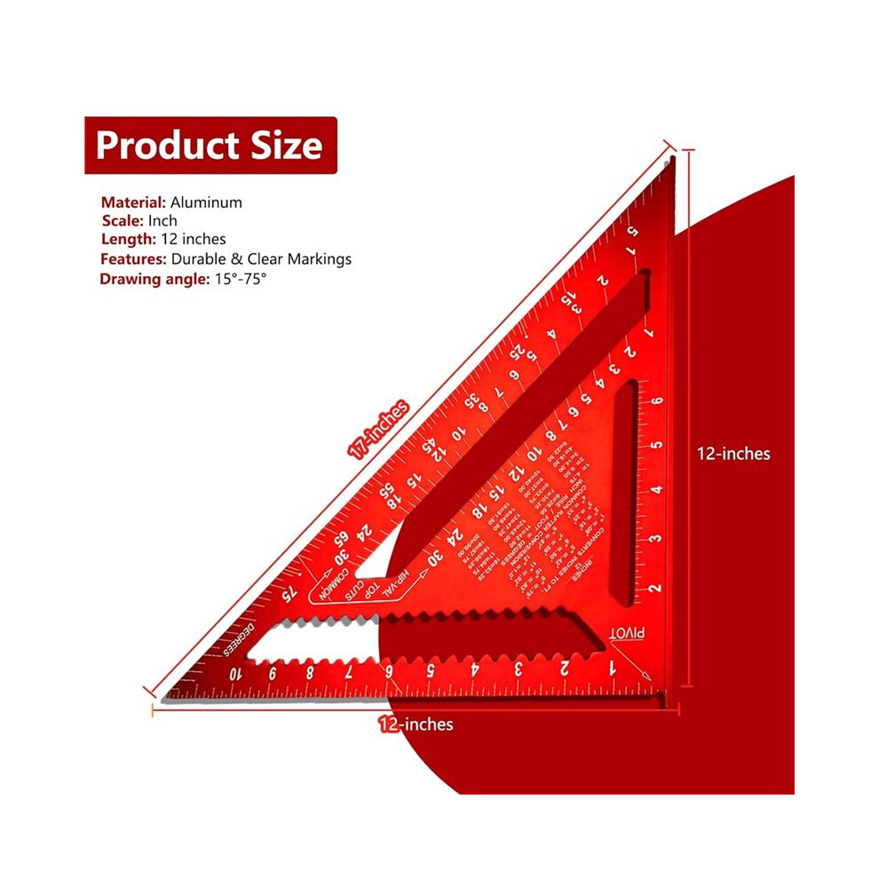 Carpenter Square 12 Inch Aluminum Rafter Square Carpenter For Woodworking, Sturdy Angle Drawing Measuring Ruler 6032580407836