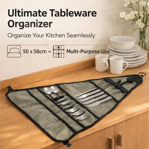 Tableware Storage Bag,Adjustable Multi Pocket, and Durable - Wear Fabric, Organized Storage for Outdoor Use 1