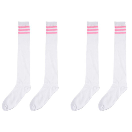2pair Womens Athlete Thin Stripes Solid Thigh Highs Tights over Knee Socks White W