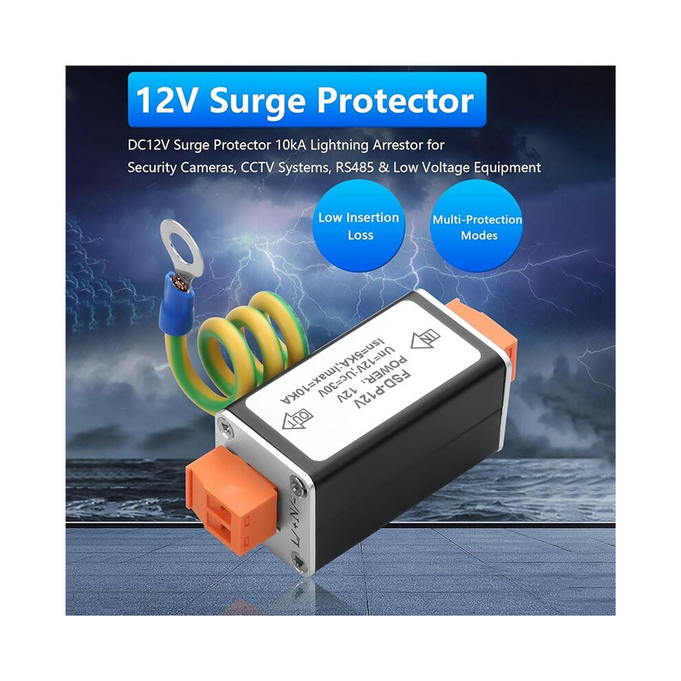 Dc12v Surge Protector 10Ka Lighting Arrestor For Security Cameras, Cctv Systems, Rs485 & Low Voltage Equipment 4714120327744