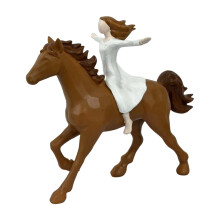 Girl Racing Figurine Home Decors Girl Riding Horses-Brown