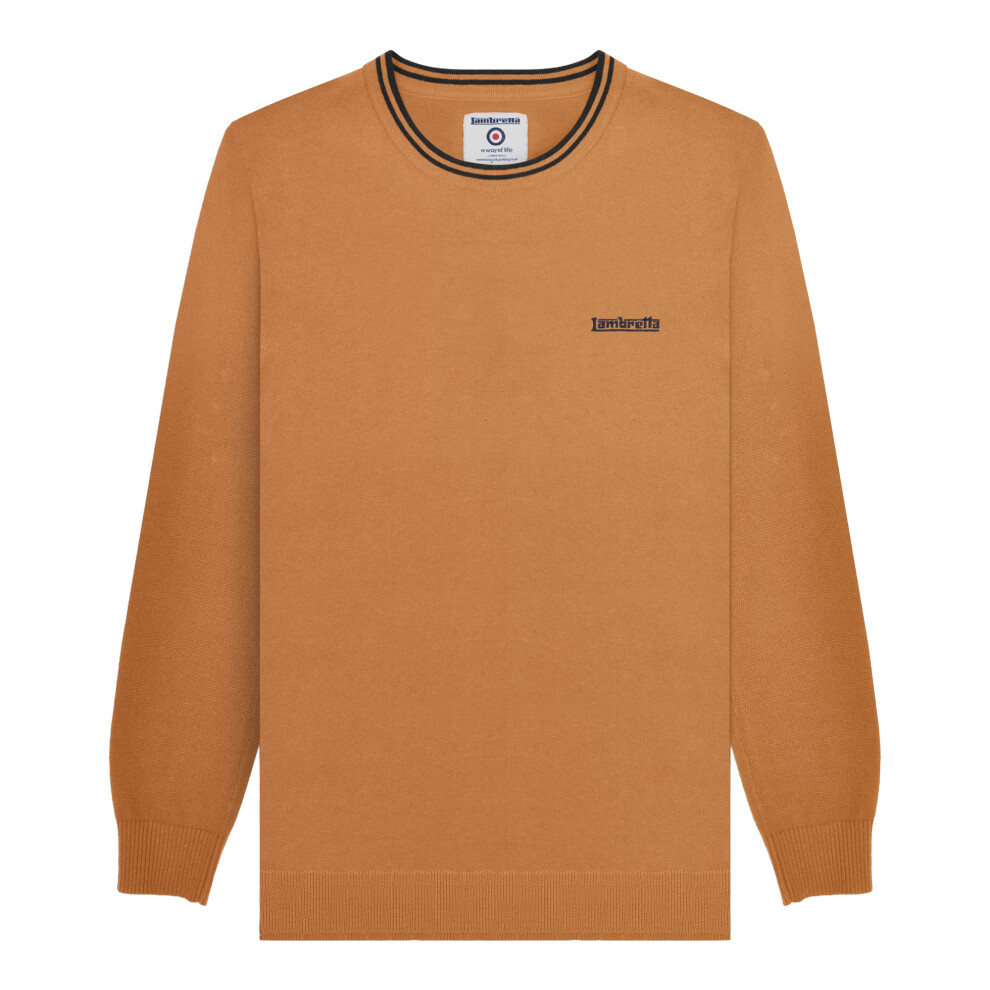 Lambretta (4Xl, Tobacco/Navy) Mens Knitted Tipped Jumper