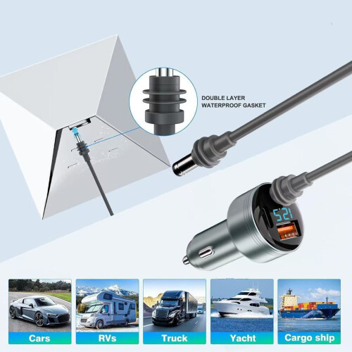 Efficiënte DC12V 24V autoadapter met-grijs 5 meter 2