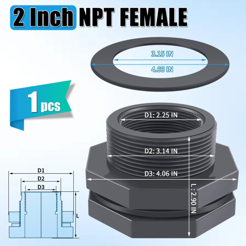 Weather Resistant PVC Bulkhead Fitting 2 Inch Thread Size For 2