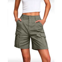 (black, XL) Women's Knee-Length Wide-Leg Shorts, High-Waist Stretch Quick-Dry Multi-Pocket, Deep Crotch, Button/Zip Fly, Loose Summer Casual
