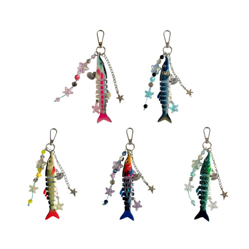 ABS Plastic Flexible Joint Fish Shaped Keychain Charm-pattern 5 1