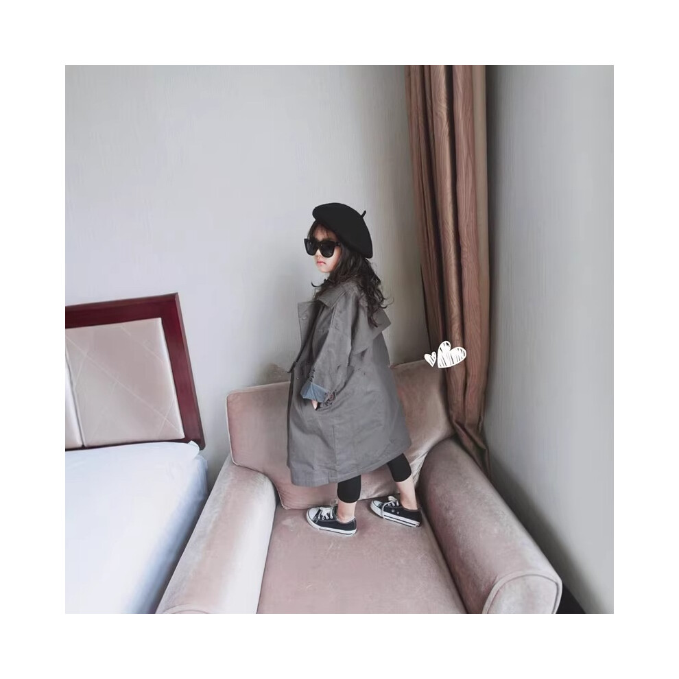 (Dark gray, Size 5 is suitable for 100-105cm) Girls' coat Korean style long windbreaker outer 26 spring and autumn new style-image-OPC-PVBBCWC-NEW