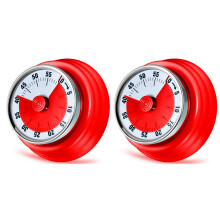 2X 60 Minuten Mechanische Timer Magnetische Visuelle Countdown Timer mit Alarm für Küche Kochen Backen Sport Kinder (Rot)