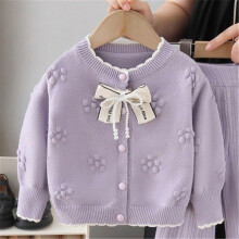 (Purple white trim single top, 110cm) Children's Sweater Jacket Knitted Pants Set 2026 Autumn New Little Girl Sweet Two-piece Set Girls Sweater