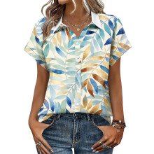 Women's V-neck short-sleeved shirt, casual positional-Purple M
