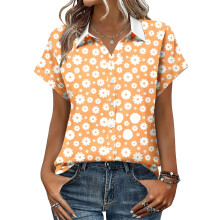 Women's V-neck short-sleeved shirt, casual positional-Yellow L