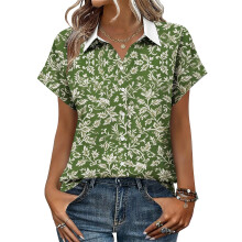 Women's V-neck short-sleeved shirt, casual positional-Mint XL