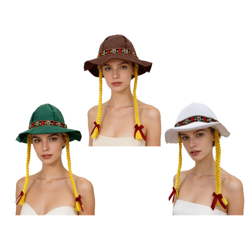 Traditional Oktoberfest Braid Hat For Stage Performances-White 1