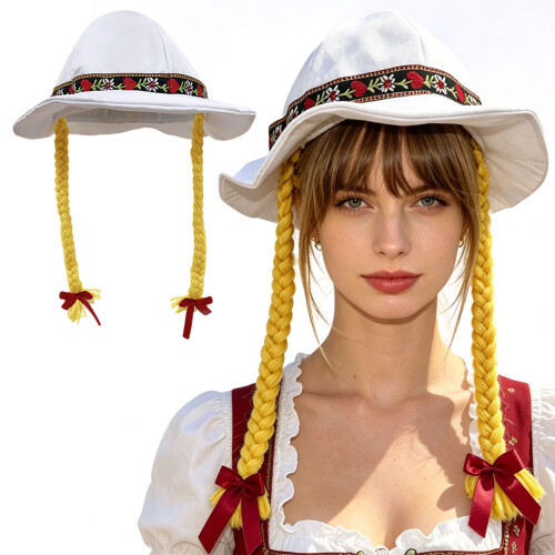 Traditional Oktoberfest Braid Hat For Stage Performances-White 2