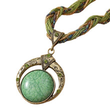 Charming Round Pendant Beaded Necklace Neck-dark green
