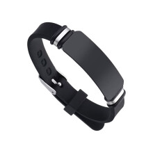 Unisex Adjustable Rubber Bracelet With Steel Clasp And-Black