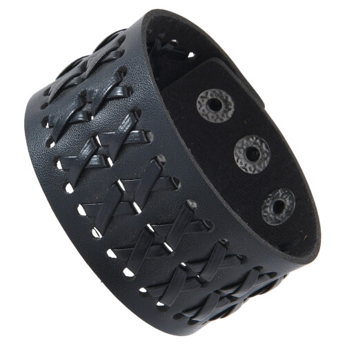 Adjustable 3.6cm Wide Black PU Leather Cuff Bracelet-Black