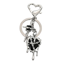 Trendy Black Heart With Crosses Keychain Cool Gothic-Black