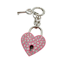 Stylish Alloy Heart Shaped Keyring With Sparkling-Pink