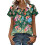 Women's Button-Down Shirts, Short Sleeve, V-Neck,-Green S 1