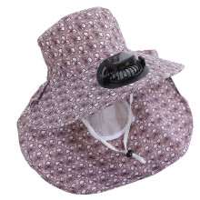 Fashion Printed Hat With Solar Powered Cooling Fan And-Brown