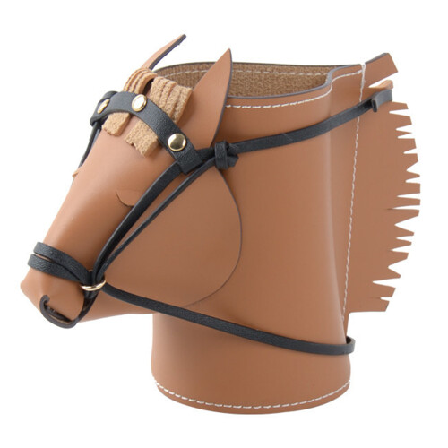 Handgemaakte lederen desktop organizer paardenvorm lederen