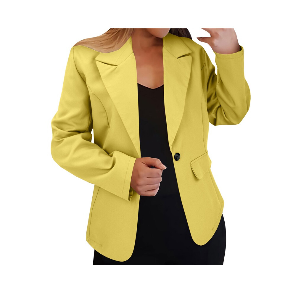 (Added yellow, L) 2026 autumn long-sleeved solid color cardigan blazer for women-image-OPC-PV7QH8B-NEW