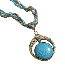 Collier pendentif rond de Style bohème avec perles-bleu foncé