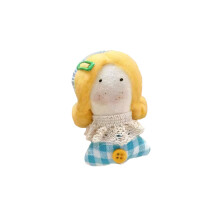 Fabric Girl Doll Pin For Women Accessories Japanese-green grid.