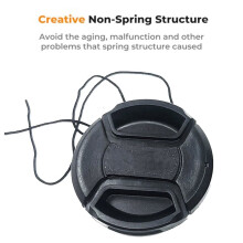 67mm Center Pinch Snap- Front Lens Cap with Strap Hood Cover Protector DSLR Camera Lenses Dust Scratch Protection
