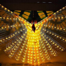 (Yellow) Châle de danse du ventre féerique lumineux multicolore à LED de 145 cm, costume de spectacle et accessoires de danse