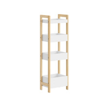 SoBuy Bamboo Storage Tower 4 Bins White 90cm