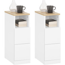 SoBuy 2 Slim Bedside Tables, 2 Drawers, White