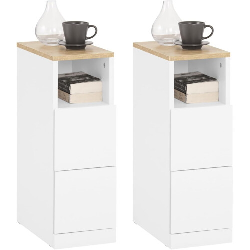 SoBuy Κομοδίνο Λευκό 20x35x60 εκ 2 Συρτάρια 1 Ράφι