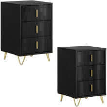SoBuy 2-Pack 3-Drawer Bedside Table Black